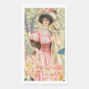 Pink Floral Victorian Woman Regency Napkin