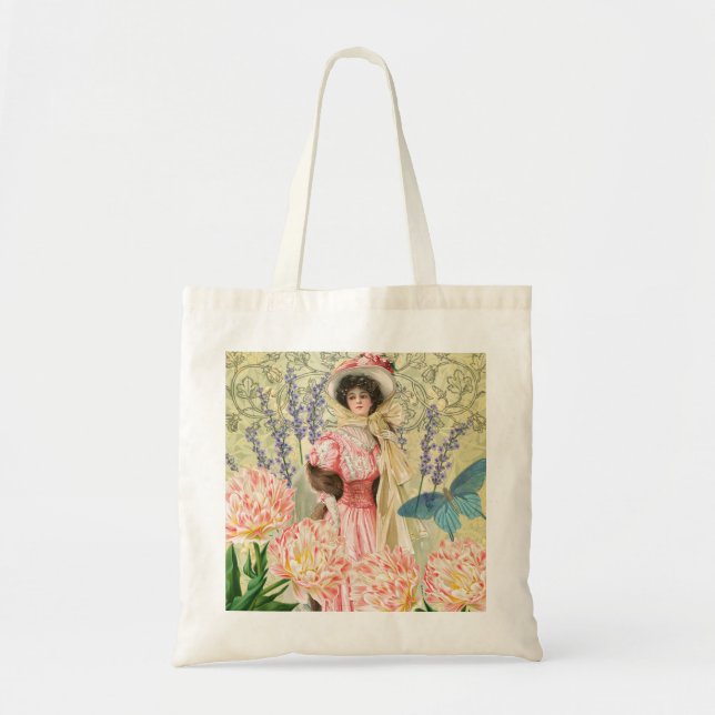 Pink Floral Victorian Woman Regency Tote Bag (Front)