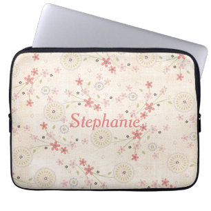 Pink Floral Vine Personalised Laptop Sleeve