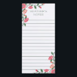 Pink Floral Vines Lined Magnetic Notepad<br><div class="desc">Lined floral notepad you can hang on your fridge. Floral vines with flowers and flower buds in blush pink and deep pink and green leaves. Customise with your name in charming green letters.</div>
