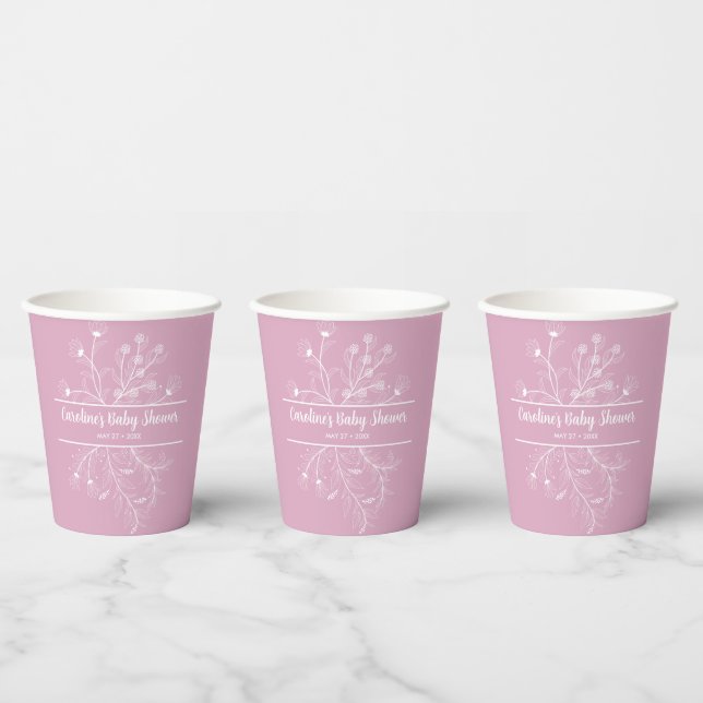 Pink Floral Vintage Baby Shower Paper Cups (Multi)