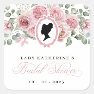 Pink Floral Vintage Bridal Square Sticker