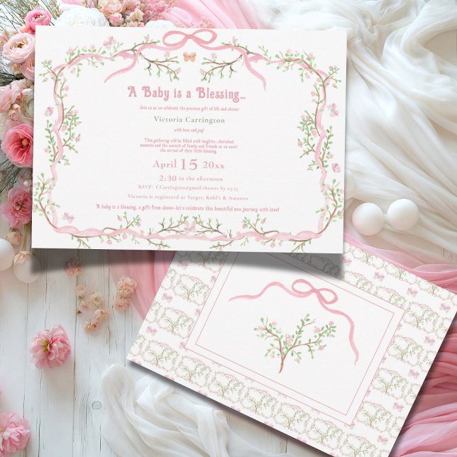 Pink Floral Vintage Elegant Baby Shower  Invitation (Creator Uploaded)