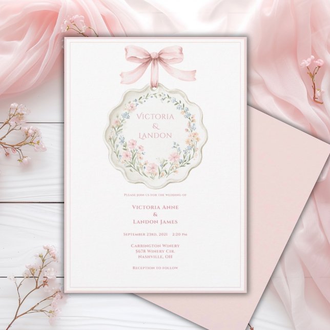 Pink Floral Vintage Elegant Wedding  Invitation (Creator Uploaded)