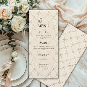 Pink Floral Vintage Elegant Wedding Menu