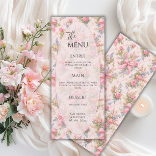 Pink Floral Vintage Elegant Wedding Menu