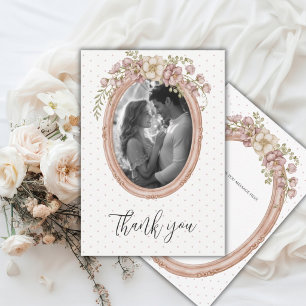 Pink Floral Vintage Frame Photo  Thank You Card