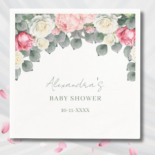 Pink Floral Vintage Garden Roses Baby Shower Napkin