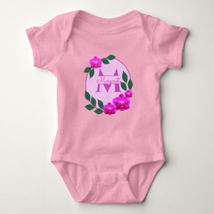 Pink floral vintage personalised name initial baby bodysuit