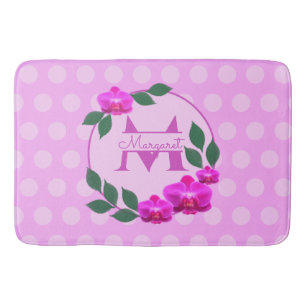 Pink floral vintage personalised name initial bath mat