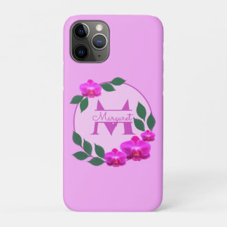 Pink floral vintage personalised name initial iPhone 11 pro case