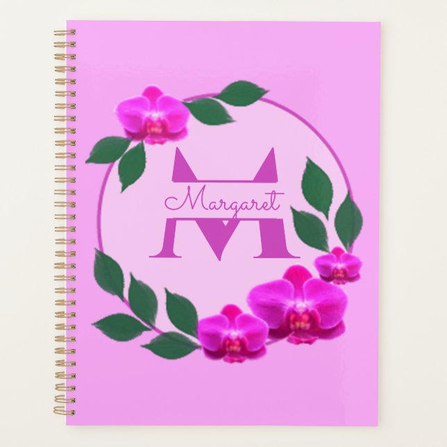 Pink floral vintage personalised name initial  planner (Front)