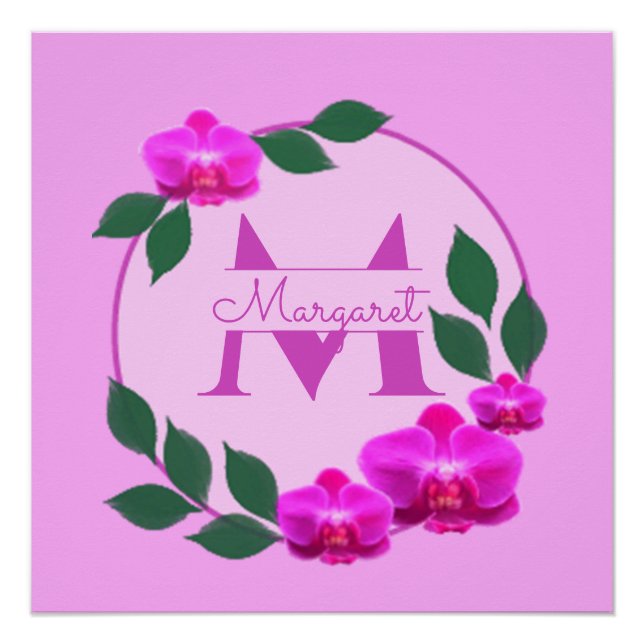 Pink floral vintage personalised name initial  poster (Front)