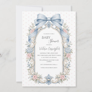 Pink Floral Vintage Polkadots Baby Shower Invitation