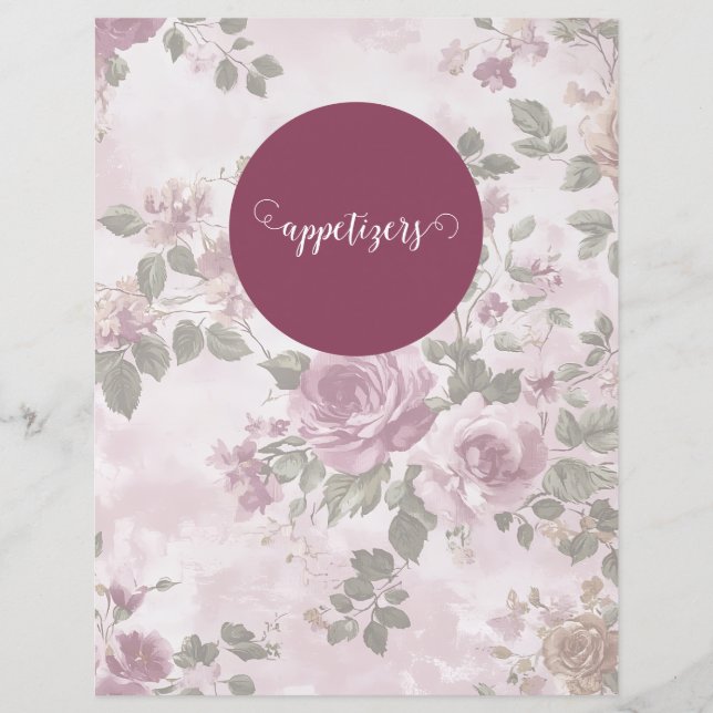 Pink Floral Vintage Recipe Binder Divider (Front)