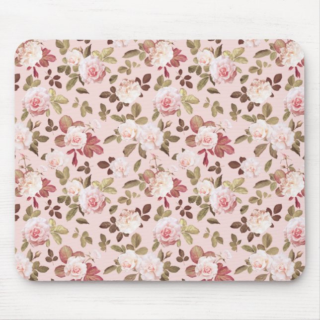 Pink Floral Vintage Roses Mouse Mat (Front)