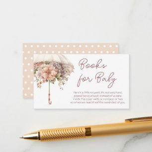 Pink Floral Vintage Umbrella Baby Shower Books Enclosure Card