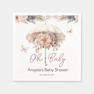 Pink Floral Vintage Umbrella Baby Shower Napkin