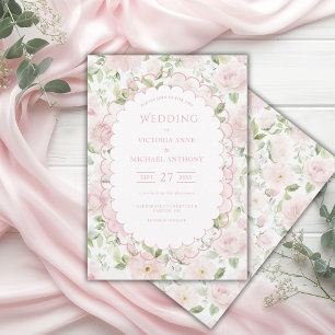 Pink Floral Vintage Wedding Invitation