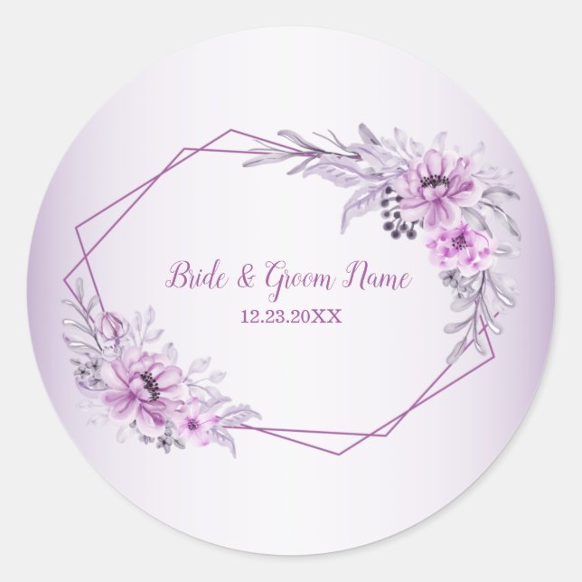 Pink Floral Violet Watercolor Classic Round Sticker (Front)