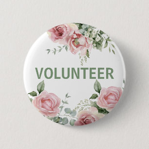 Pink Floral Volunteer 6 Cm Round Badge