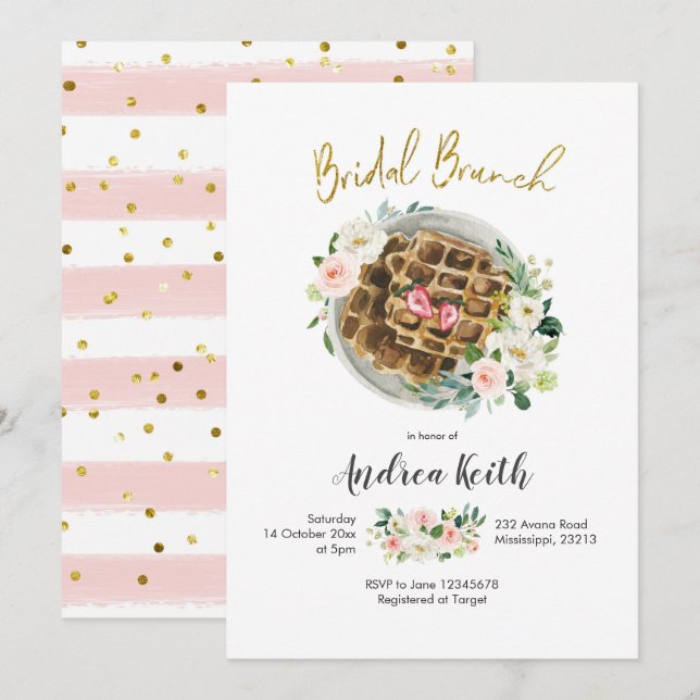Pink Floral Waffle Bridal Brunch Invitation (Front/Back)