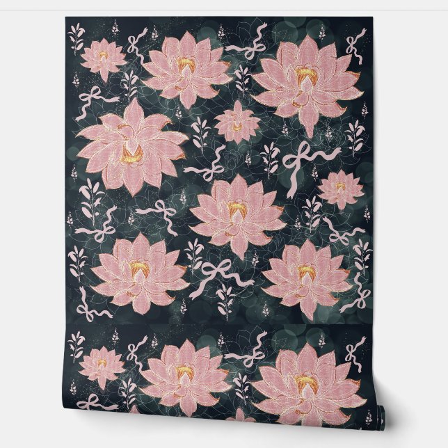 Pink Floral Wallpaper on Dark Background – Elegant (Unrolling)