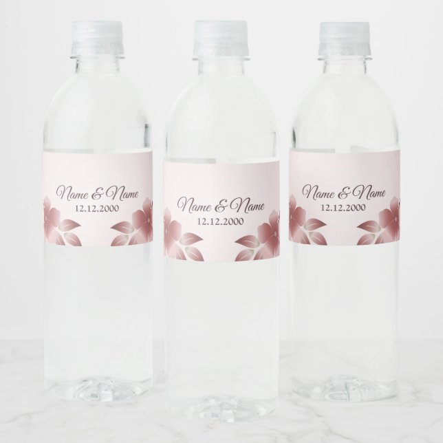 Pink Floral Water Bottle Label (Bottles)