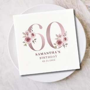Pink Floral Watercolor 60th Birthday  Napkin