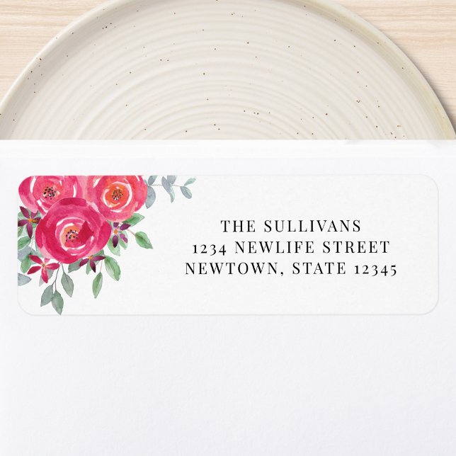 Pink Floral Watercolor Address Label (Creator Uploaded)