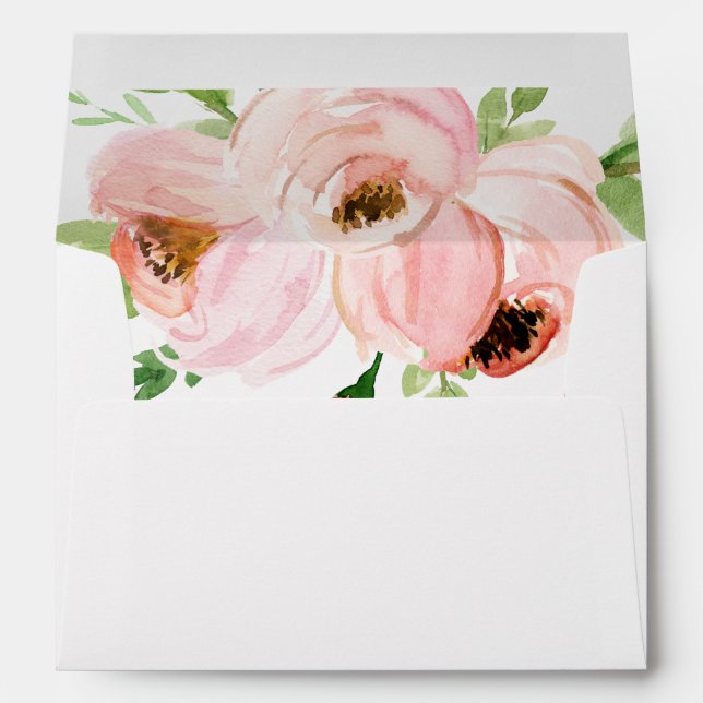 Pink floral watercolor and script text envelope (Back (Bottom))