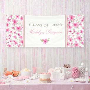 Pink Floral Watercolor Azalea Graduation Banner