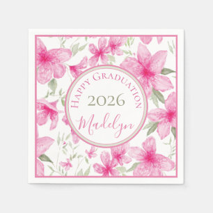 Pink Floral   Watercolor Azalea   Graduation Napkin