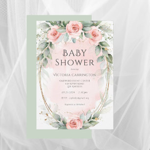 Pink Floral Watercolor Baby Girl Shower Invitation