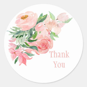Pink Floral Watercolor Baby Love Girl Baby Shower  Classic Round Sticker