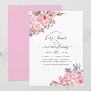 Pink Floral Watercolor Baby Shower Invitation