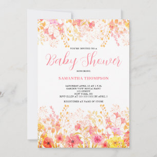 Pink Floral Watercolor Baby Shower Invitation