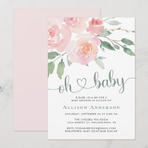 Pink Floral Watercolor Baby Shower Invitation