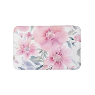 Pink Floral Watercolor  Bath Mat