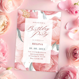 Pink floral watercolor birthday invitation