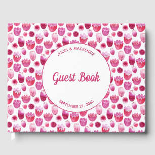 Pink Floral Watercolor Blossom Wedding Guest Book