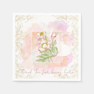 Pink Floral Watercolor Boho Napkin