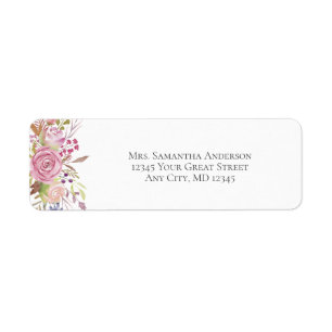 Pink Floral Watercolor Botanical Return Address