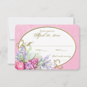 Pink Floral Watercolor Bouquet Wedding Reply RSVP Card