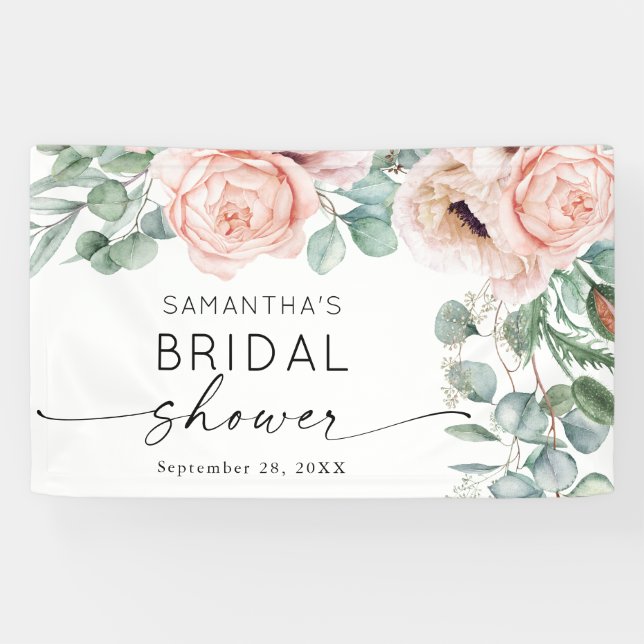 Pink Floral Watercolor Bridal Shower Banner (Horizontal)