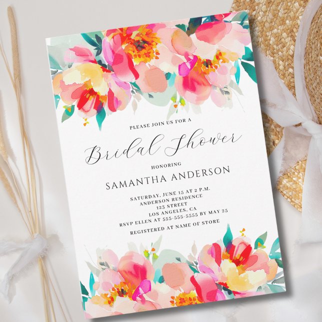 Pink Floral Watercolor Bridal Shower  Invitation (Creator Uploaded)