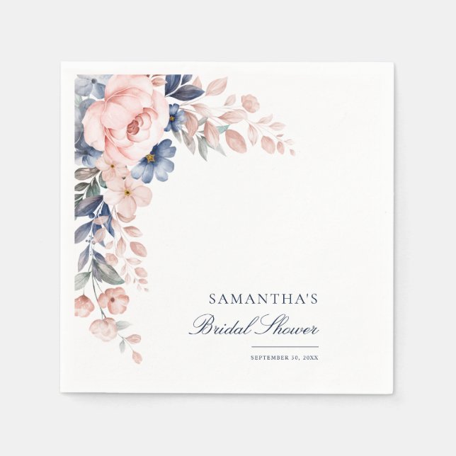 Pink Floral Watercolor Bridal Shower Paper Napkin (Front)