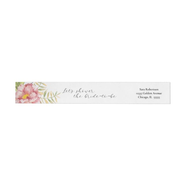 Pink Floral Watercolor Bridal Shower Wrap Around Label (Individual)