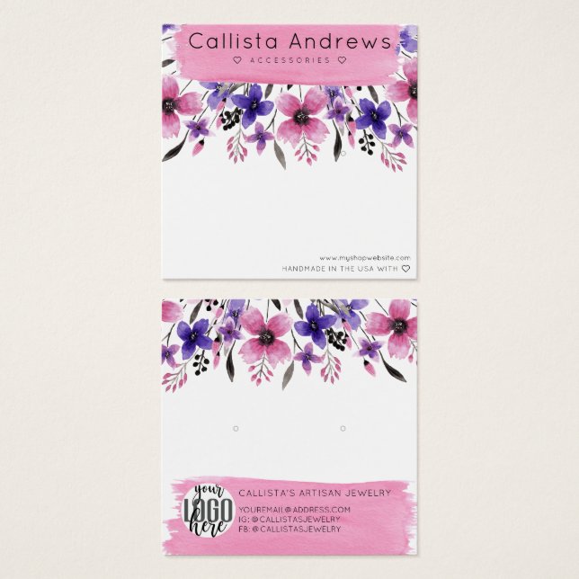 Pink Floral Watercolor Brushstroke Earring Display (Front & Back)