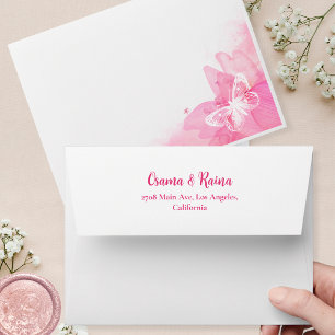 Pink Floral Watercolor Butterfly Wedding  Envelope